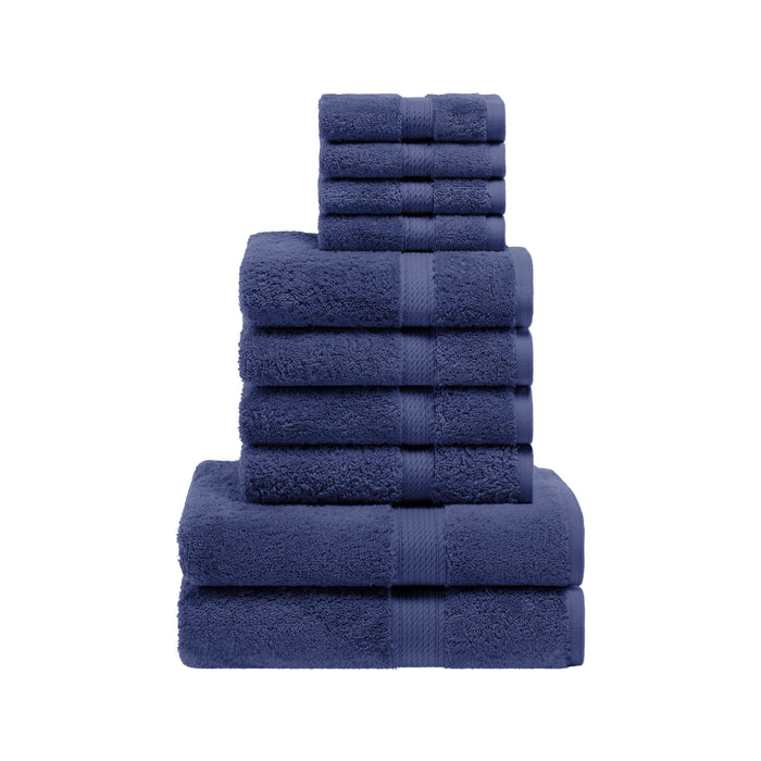 Egyptian Cotton Plush Heavyweight Absorbent Luxury 10 Piece Towel Set - Navy Blue