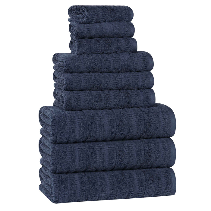 Mika Smart Twist Cotton Solid Vertical Ribbed 9 Piece Towel Set