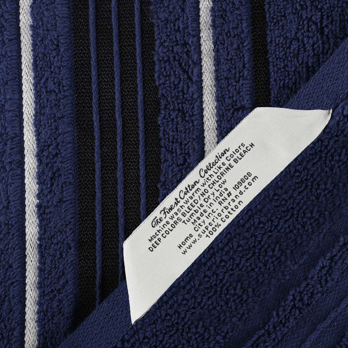Sadie Zero Twist Cotton Solid Jacquard Floral Hand Towel Set of 6 - Navy Blue