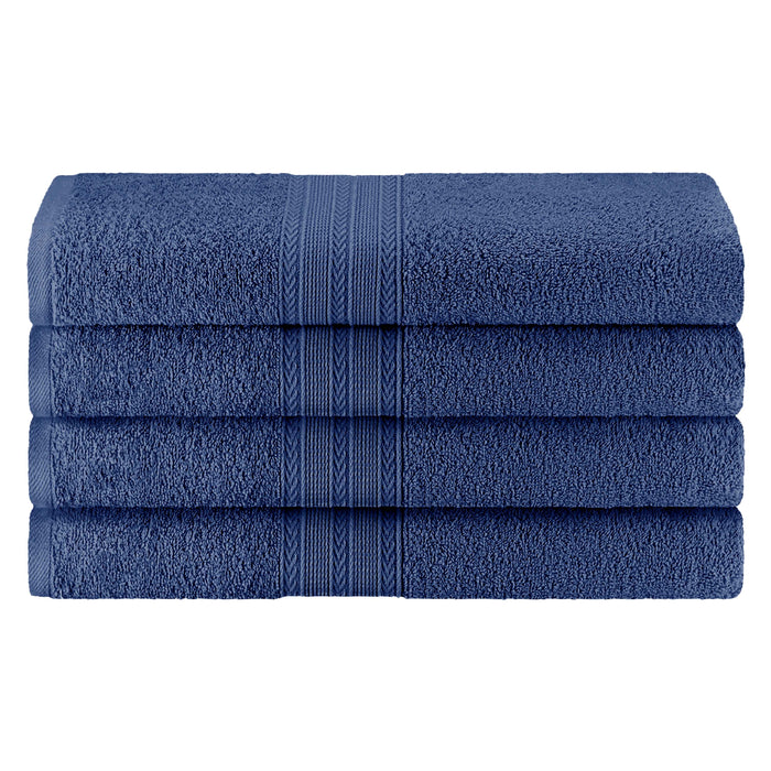 Cotton Eco-Friendly 4 Piece Solid Bath Towel Set - Navy Blue