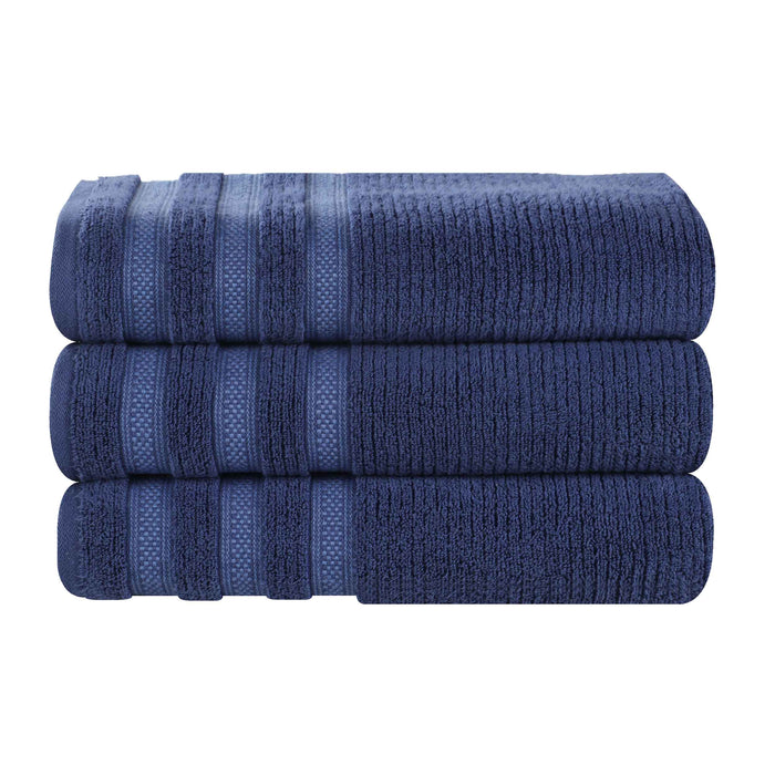 Zero Twist Cotton Ribbed Geometric Border Plush Bath Towel Set of 3