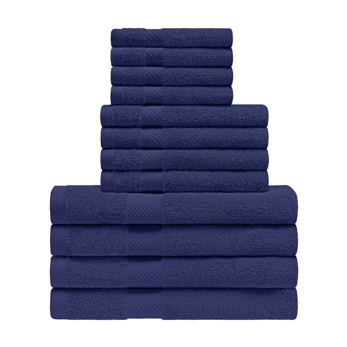 Kendell Egyptian Cotton 12 Piece Solid Towel Set - NavyBlue
