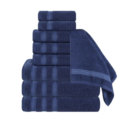 Zero Twist Cotton Ribbed Geometric Border Plush 9 Piece Towel Set - Blue Nile Mills