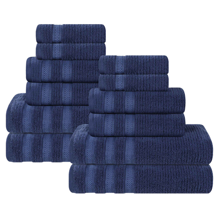 Zero Twist Cotton Ribbed Geometric Border Plush 12 Piece Towel Set