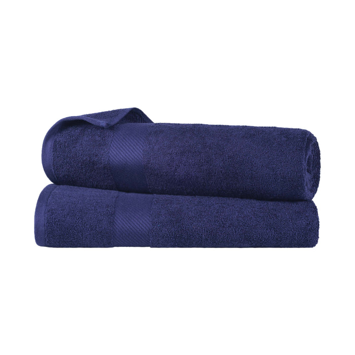 Kendell Egyptian Cotton 2 Piece Bath Sheet Set with Dobby Border - Navy Blue