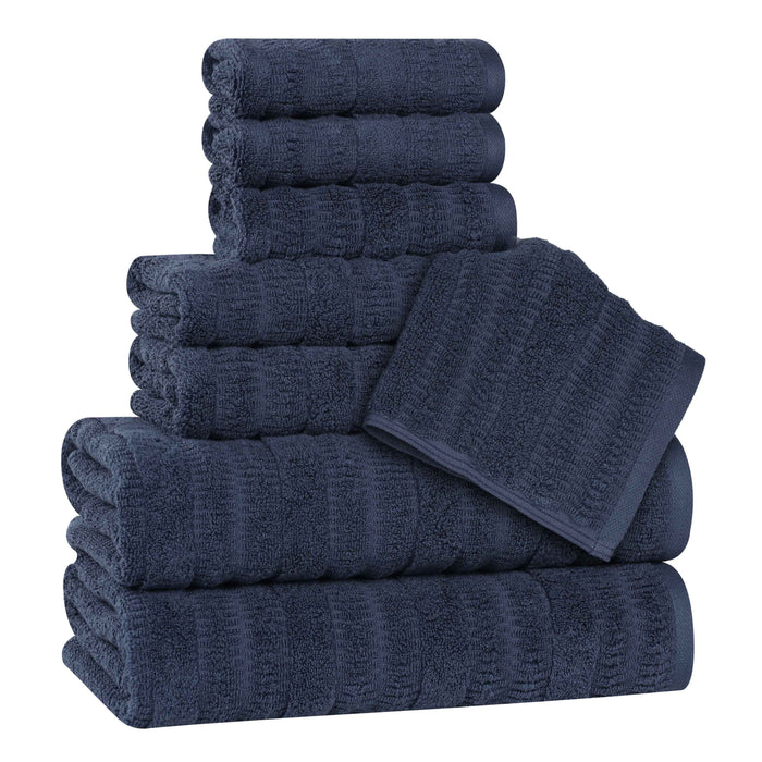 Mika Smart Twist Cotton Solid Vertical Ribbed 8 Piece Towel Set