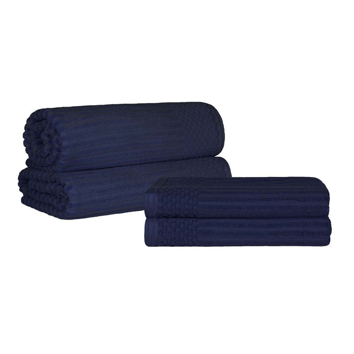 Soho Ribbed Textured Cotton Ultra-Absorbent Bath Sheet / Bath Towel Set - Navy Blue