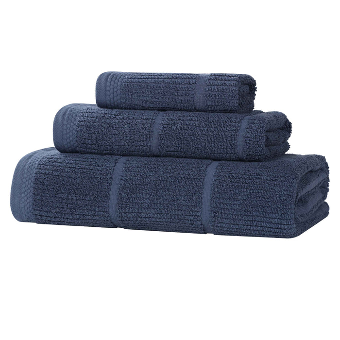 Milo Smart Twist Cotton Solid Ribbed Design 3 Piece Towel Set