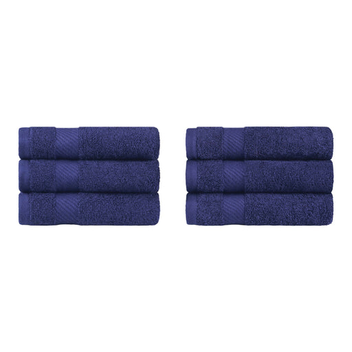 Kendell Egyptian Cotton 6 Piece Hand Towel Set with Dobby Border - Navy Blue