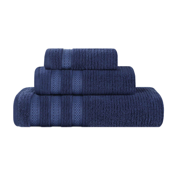 Zero Twist Cotton Ribbed Geometric Border Plush 3 Piece Towel Set