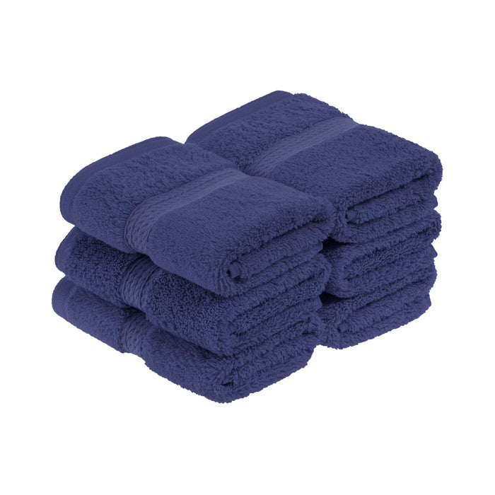 Egyptian Cotton Pile Plush Heavyweight Absorbent Face Towel Set of 6 - Navy Blue