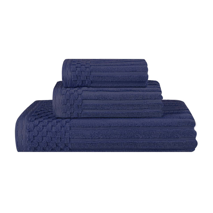 Soho Ribbed Textured Cotton Ultra-Absorbent 3-Piece Assorted Towel Set - NavyBlue