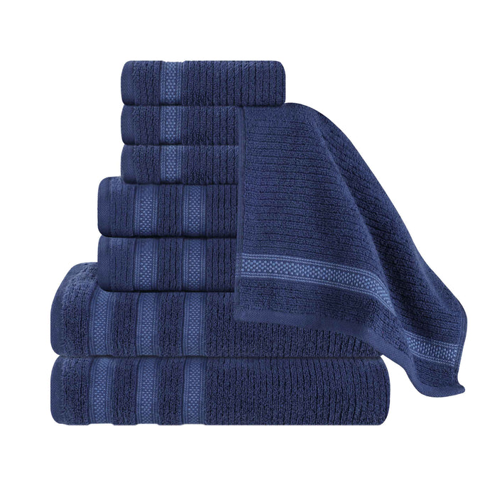 Zero Twist Cotton Ribbed Geometric Border 8 Piece Towel Set