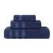 Zero Twist Cotton Ribbed Geometric Border Plush 3 Piece Towel Set - Navy Blue
