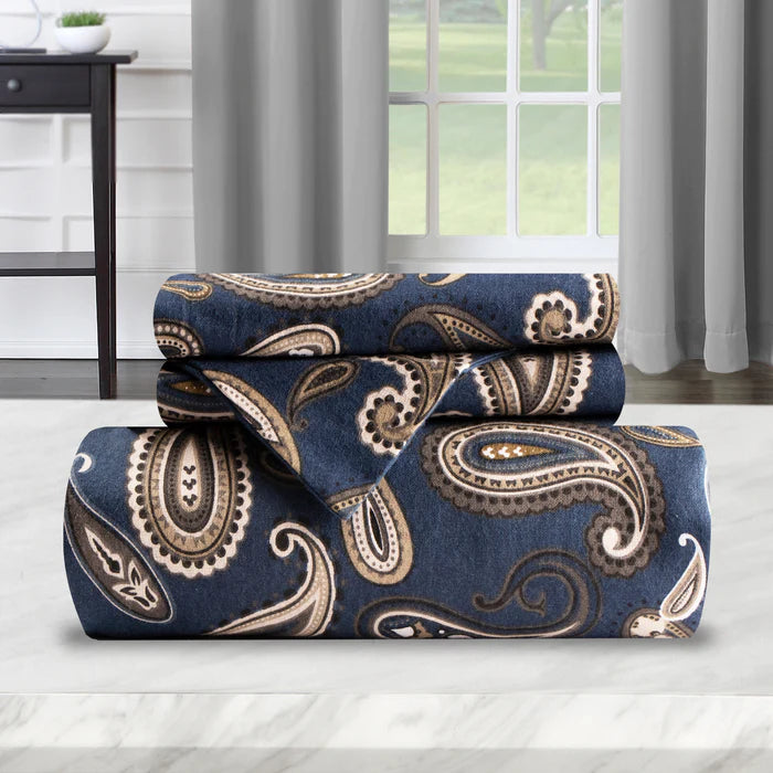 Flannel Reversible Trellis Duvet Cover and Pillow Sham Set - Navy Blue