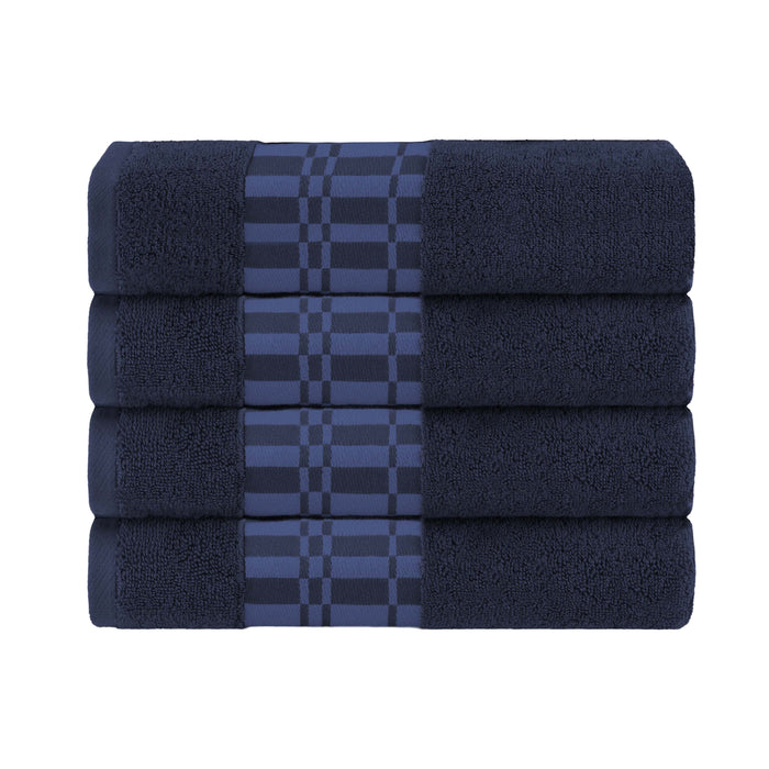 Larissa Cotton Geometric Embroidered Border Bath Towels, Set of 4 - NavyBlue