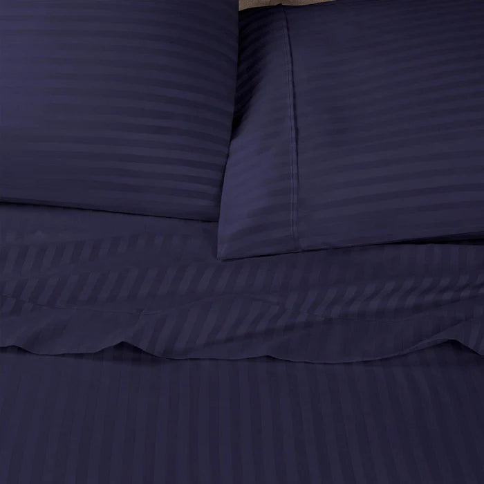 Egyptian Cotton 600 Thread Count 2 Piece Striped Pillowcase Set - Navy Blue