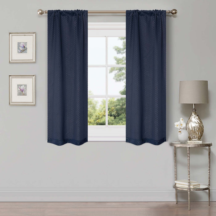 Blackout Solid Shimmer Grommet Curtain Panel Set 26" - NavyBlue