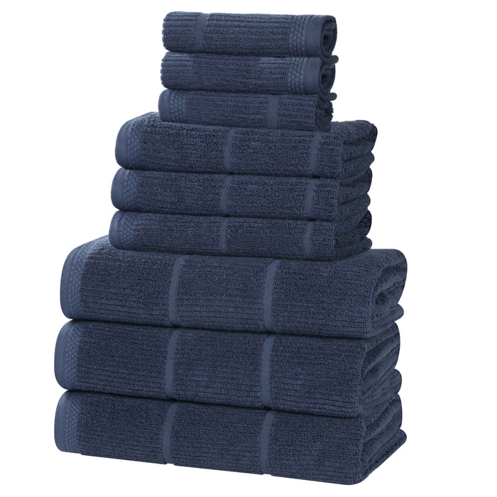 Milo Smart Twist Cotton Solid Ribbed Design 9 Piece Towel Set