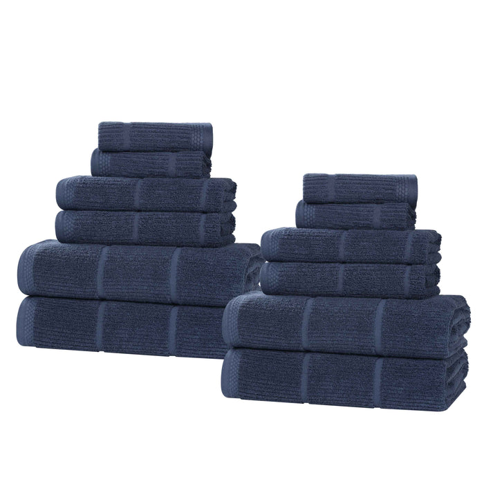 Milo Smart Twist Cotton Solid Ribbed Design 12 Piece Towel Set