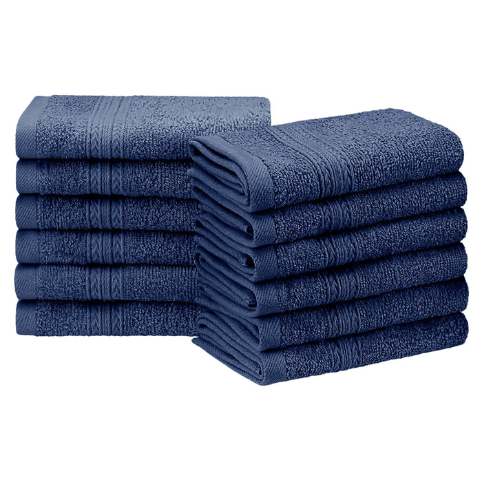 Cotton Eco Friendly 12 Piece Solid Face Towel Set - NavyBlue