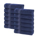 Zero Twist Cotton Ribbed Geometric Border Plush Face Towel Set of 12 - Navy Blue