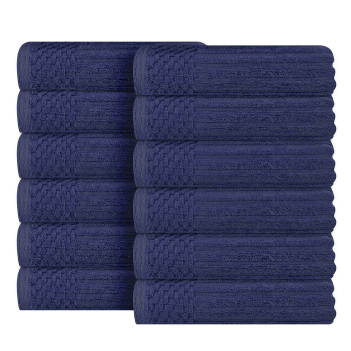 Soho Ribbed Textured Cotton Ultra-Absorbent Face Towel (Set of 12) - NavyBlue