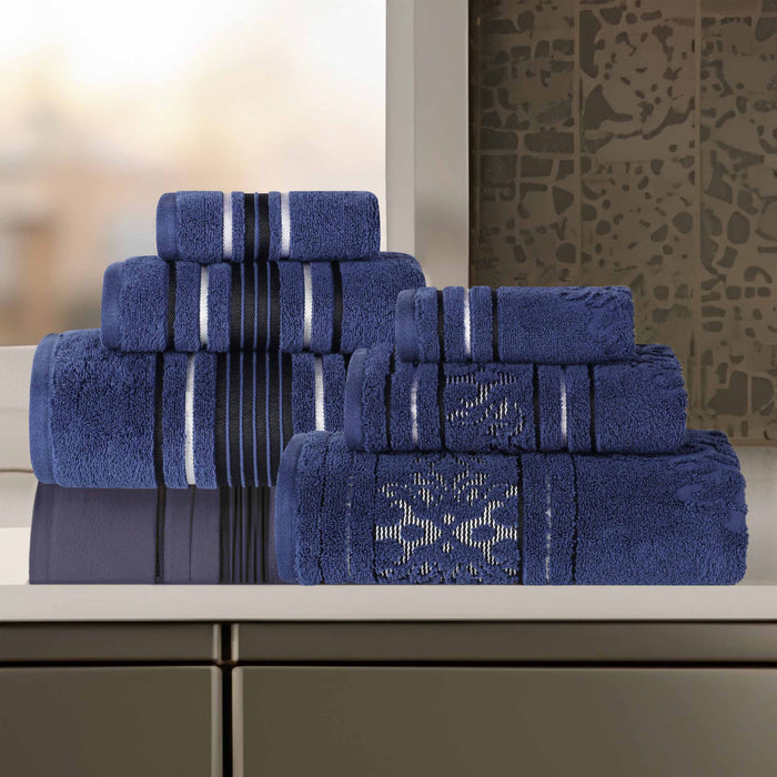 Sadie Zero Twist Cotton Solid and Jacquard Floral 6 Piece Towel Set