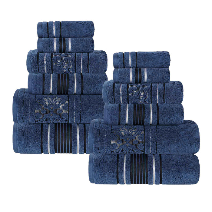 Sadie Zero Twist Cotton Solid and Jacquard Floral 12 Piece Towel Set