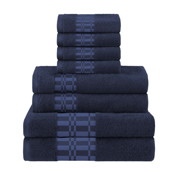 Larissa Cotton Geometric Embroidered Border 8-Piece Assorted Towel Set - NavyBlue