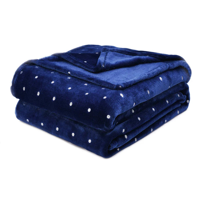 Fleece Plush Medium Weight Fluffy Soft Decorative Blanket Or Throw - NavyBlue