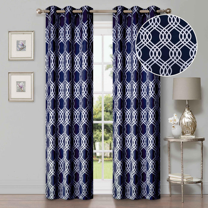 Ribbon Trellis Washable Room Darkening Blackout Curtain Panel Set