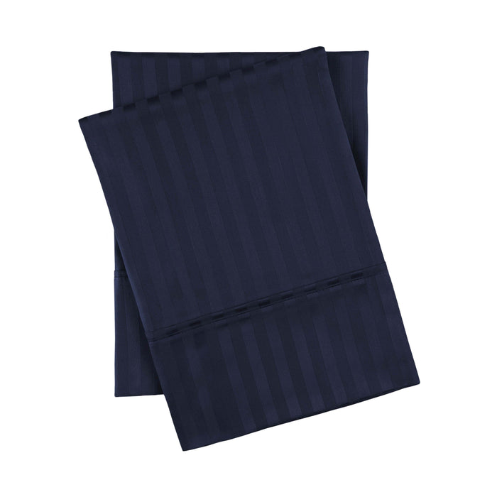 Egyptian Cotton 300 Thread Count 2 Piece Striped Pillowcase Set - Navy Blue