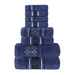 Sadie Zero Twist Cotton Solid Jacquard Floral 8 Piece Towel Set - Navy Blue
