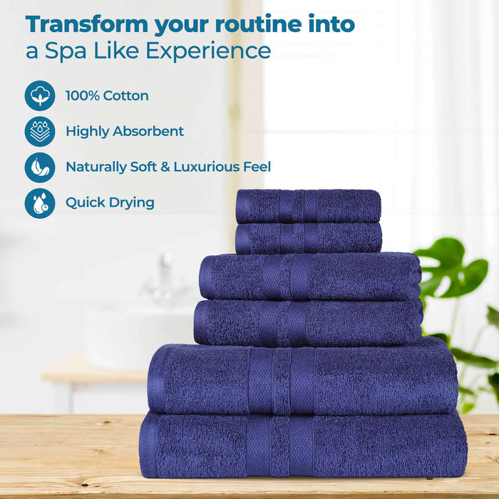 Ultra-Soft Cotton Absorbent Quick-Drying 12 Piece Assorted Towel Set - NavyBlue