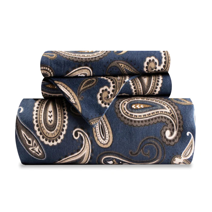 Flannel Reversible Trellis Duvet Cover and Pillow Sham Set - Navy Blue