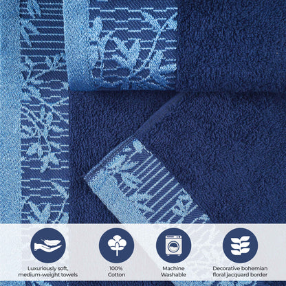 Wisteria Cotton Floral Embroidered Jacquard Border 8-Piece Towel Set - Blue Nile Mills