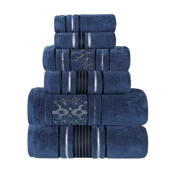 Sadie Zero Twist Cotton Solid and Jacquard Floral 6 Piece Towel Set