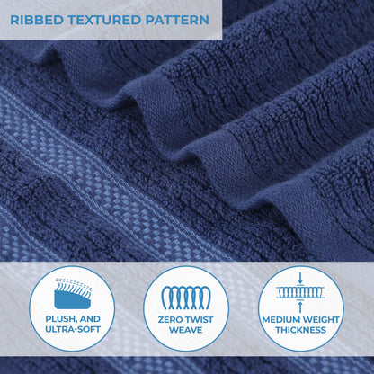 Zero Twist Cotton Ribbed Geometric Border Plush 9 Piece Towel Set - Blue Nile Mills