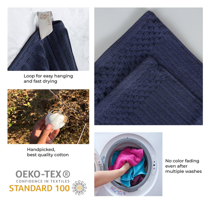 Soho Ribbed Textured Cotton Ultra-Absorbent 3-Piece Assorted Towel Set - NavyBlue