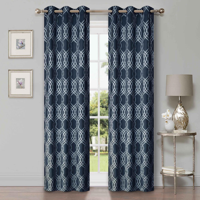 Ribbon Trellis Washable Room Darkening Blackout Curtain Panel Set