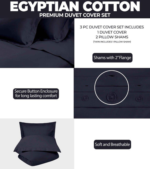 Egyptian Cotton 300 Thread Count Solid Duvet Cover Set - NavyBlue