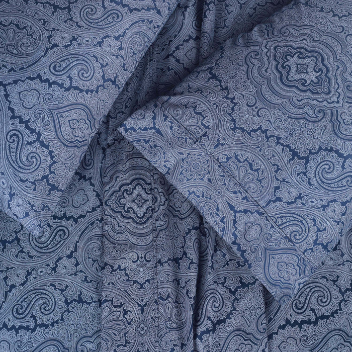 600 Thread Count Cotton Blend Italian Paisley Deep Pocket Sheet Set -Navy Blue