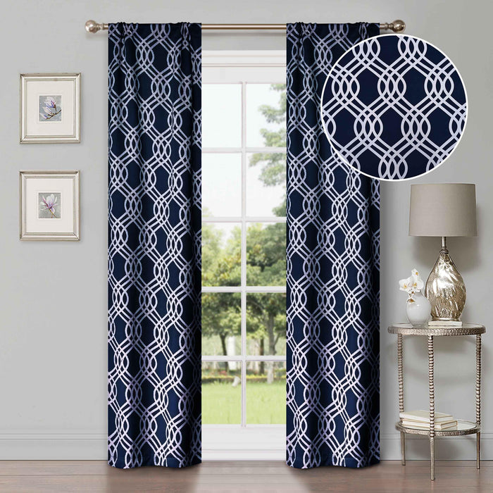 Ribbon Trellis Washable Room Darkening Blackout Curtain Panel Set