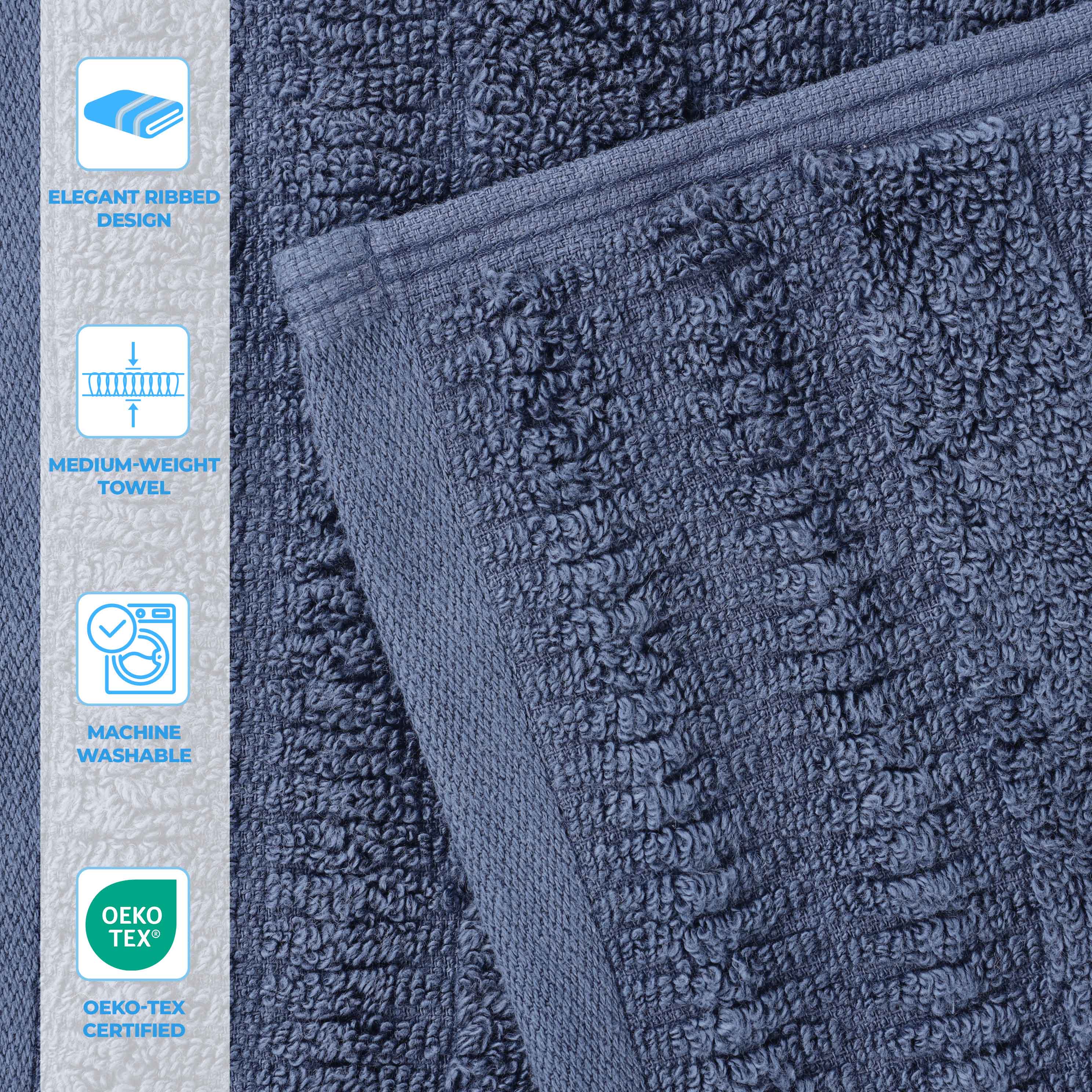 Mika Smart Twist Cotton Solid Vertical Ribbed Bath Towels, Set of 2 - Blue Nile Mills