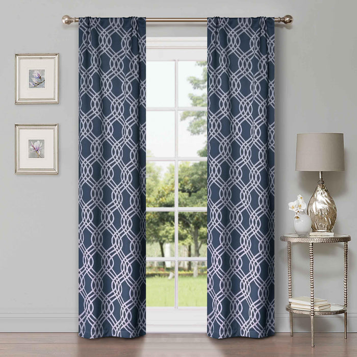 Ribbon Trellis Washable Room Darkening Blackout Curtain Panel Set