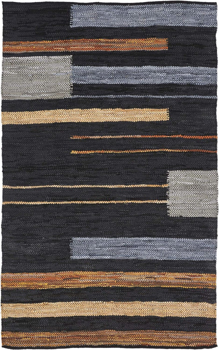 Omair Handwoven Leather and Cotton Blend Reversible Indoor Area Rug - NavyBlue