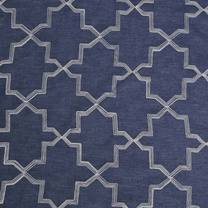 Embroidered Quatrefoil Sheer Grommet Curtain Set - Navy  Blue