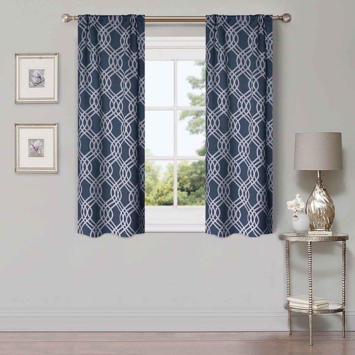 Ribbon Trellis Washable Room Darkening Blackout Curtain Panel Set