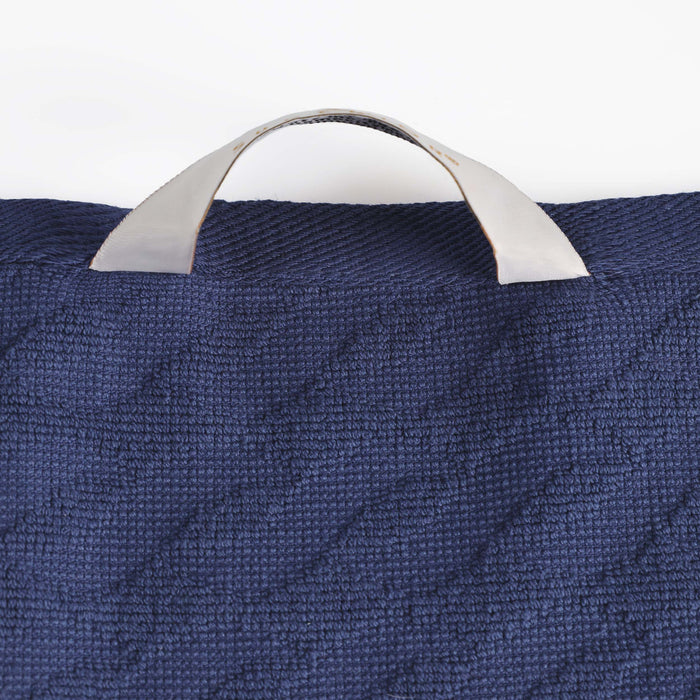 Turkish Cotton Jacquard Herringbone and Solid 4 Piece Bath Towel Set - Navy Blue